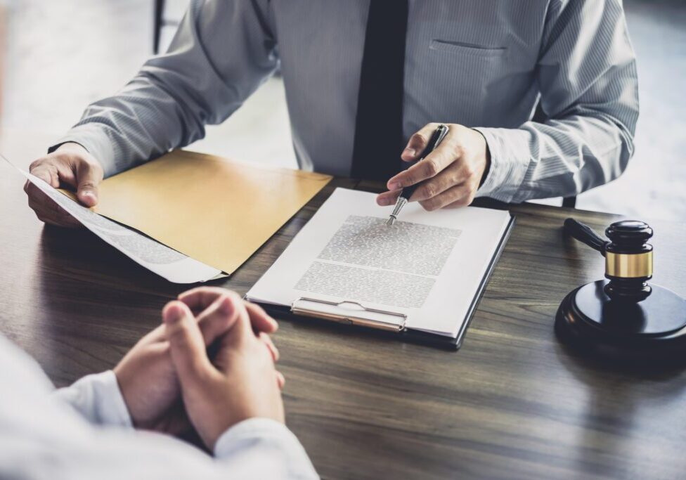 Customer service good cooperation, Consultation between a Businessman and Male lawyer or judge consult having team meeting with client, Law and Legal services concept.